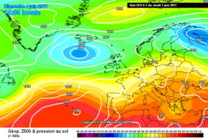 In figura, il modello GFS mostra la situazione barica sull'europa occidentale per Domenica 4 Giugno. Almeno in quella giornata la situazione appare essere buona sulla nostra regione.