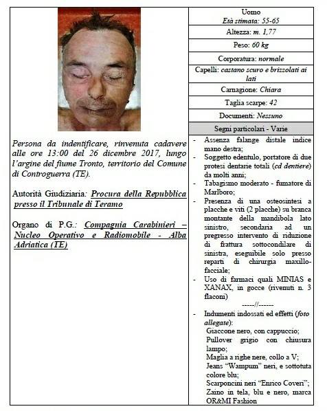 Cadavere Senza Identit I Carabinieri Diffondono La Foto Dell Uomo