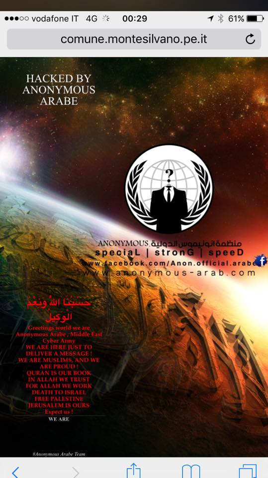 Hackerato il sito del Comune di Montesilvano, la home page inneggia ad Allah