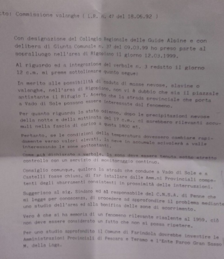#Rigopiano: relazione del ’99 metteva in guardia da rischio valanghe, misure di sicurezza mai adottate