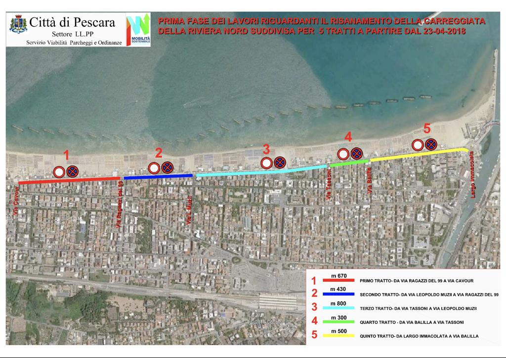 Pescara si fa bella: al via i lavori nelle riviere nord e sud, limitazioni al traffico