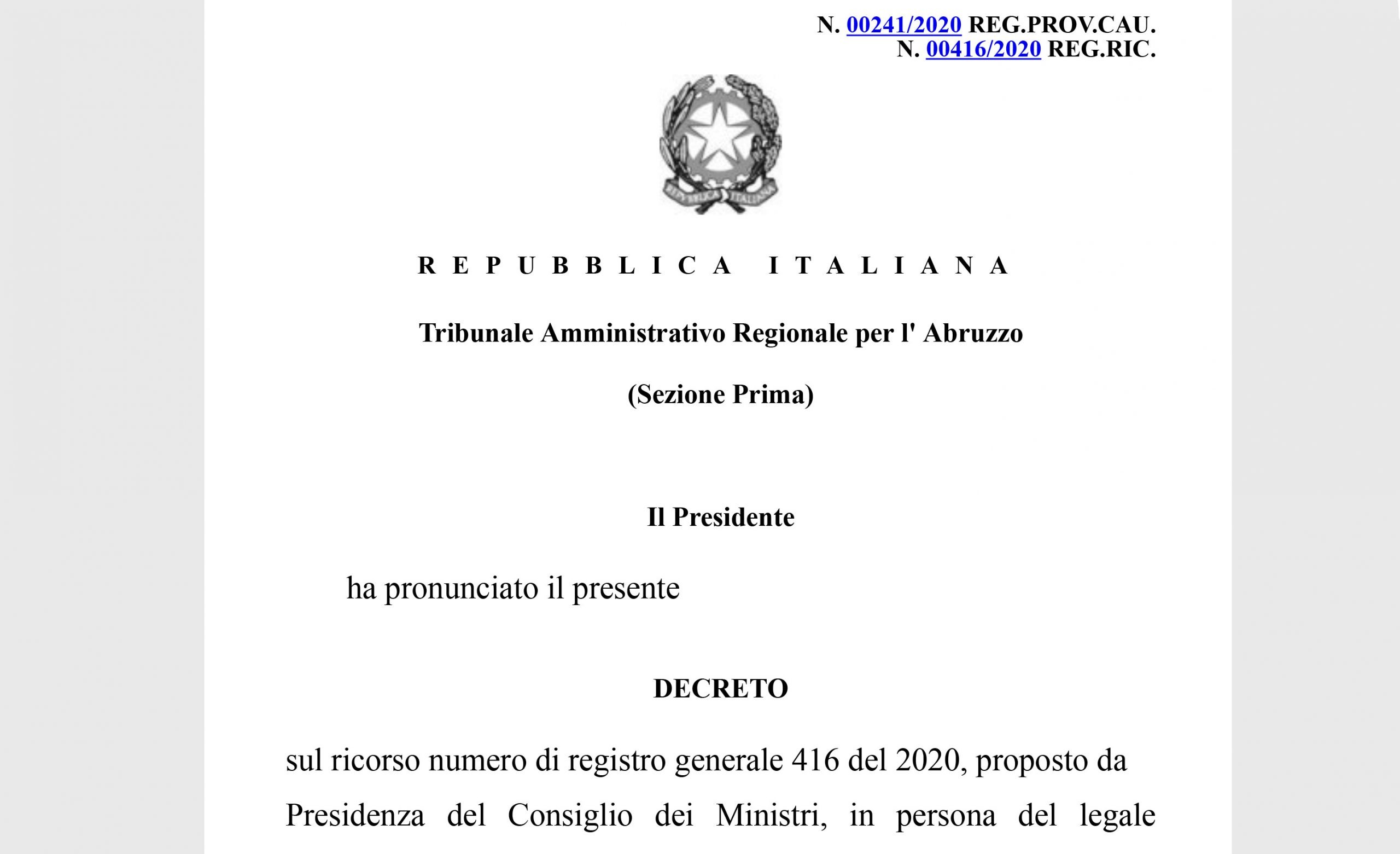 Abruzzo torna zona rossa, ecco il decreto del Tar e le motivazioni della sospensiva