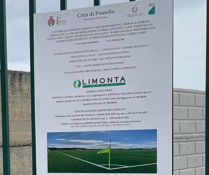 Sport: Pianella, 600 mila euro per la riqualificazione dello stadio