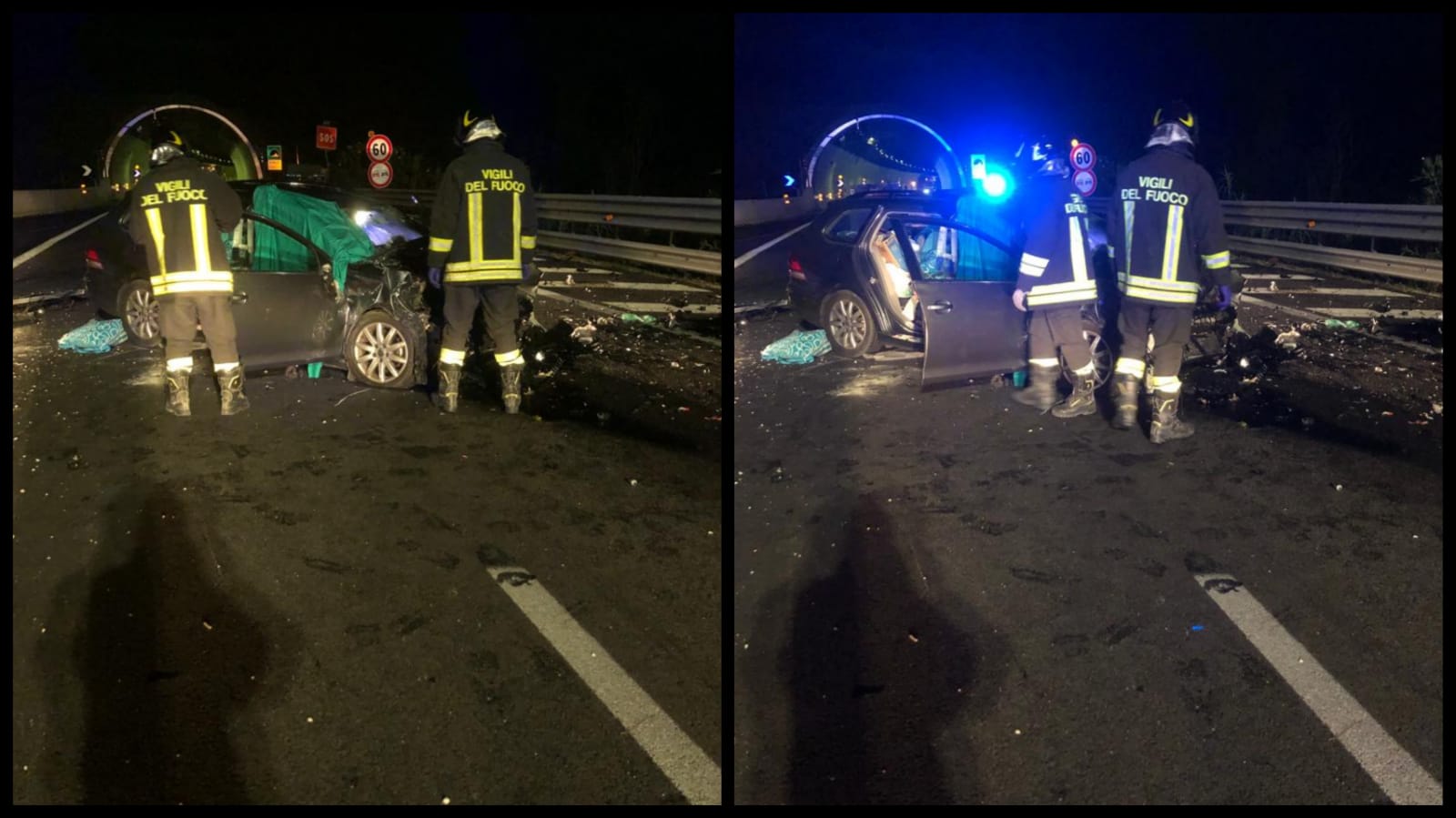 Schianto all’uscita della galleria: vigili del fuoco a lavoro per estrarre 85enne morta