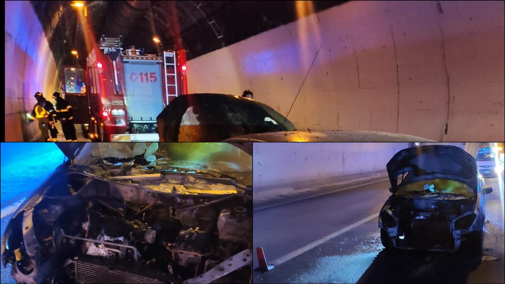 Paura sotto il Traforo del Gran Sasso, auto a fuoco con a bordo una famiglia