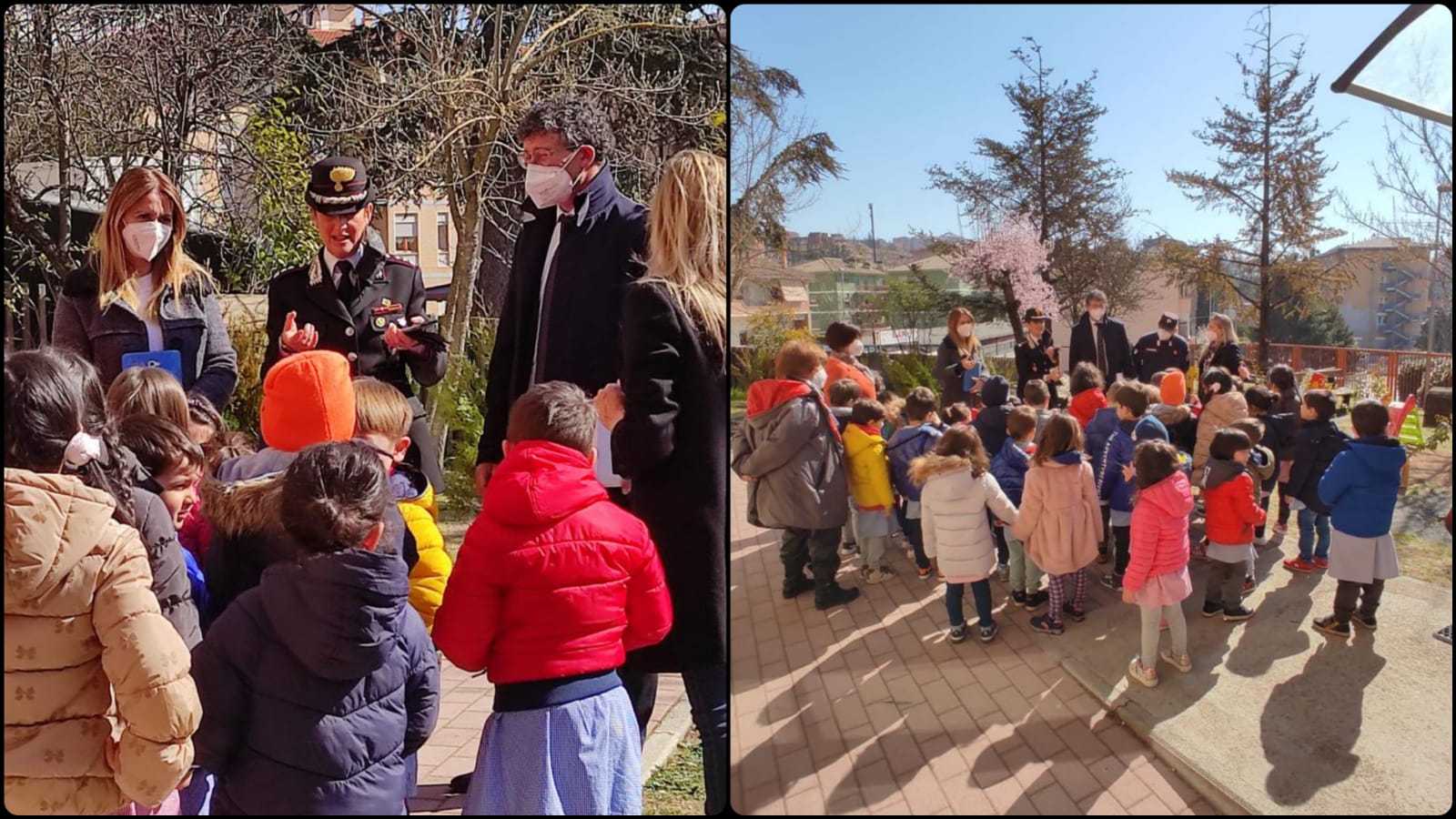 Un albero per il futuro, carabinieri del Reparto Biodiversità dell’Aquila con i piccoli studenti