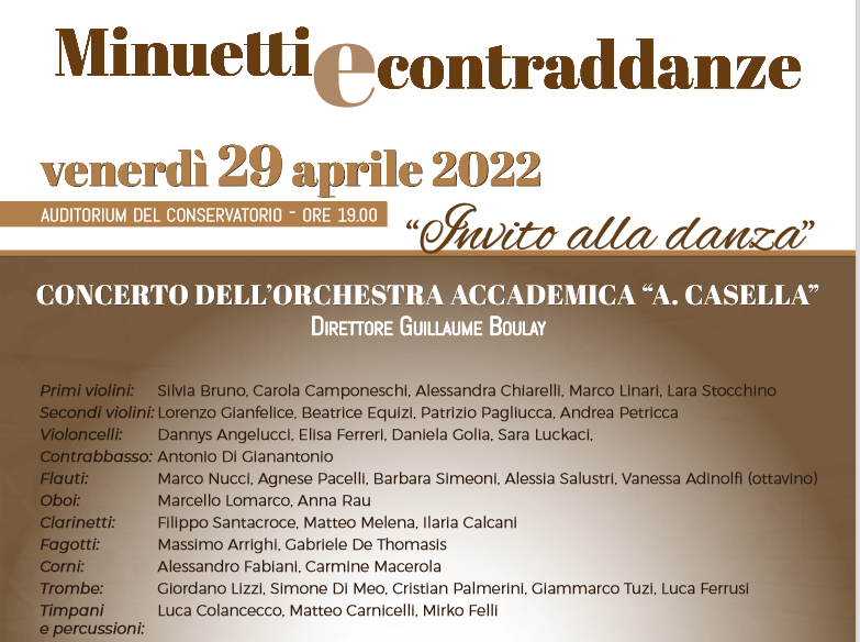 Minuetti e contraddanze “Invito alla danza”, dopo 2 anni torna dal vivo concerto Orchestra Accademica Conservatorio Casella