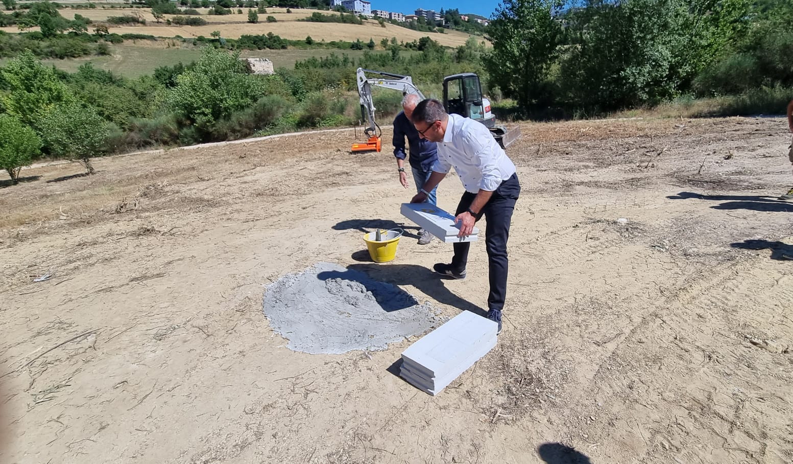 L’Aquila, le immagini della posa della prima pietra del polo scolastico Gignano, Torretta, Sant’Elia