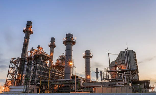 Gas turbine electrical power plant at dusk in the morning