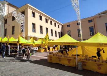 Il centro di Penne si tinge di giallo: 12 gazebo per dire no al cibo sintetico