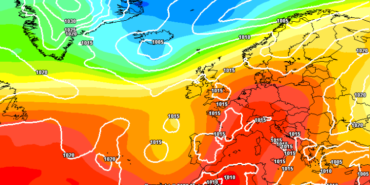 La situazione prevista per Domenica 10 Settembre alle ore 14:00 secondo GFS. Cielo poco nuvoloso su tutta la regione e temperature molto miti per il periodo in essere