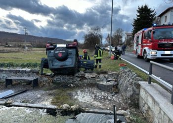 Colle di Roio, auto perde il controllo e si ribalta