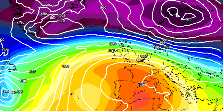 Il modello europeo ECMWF, mostra la possibile situazione a 500 hpa per le ore 13:00 di Domenica 4 febbraio. Soleggiato su tutta la regione e temperature gradevoli durante le ore centrali della giornata (+6/+7°c ad 850 hpa)