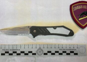 Un coltello a serramanico dalla lama di 19 centimetri nel cruscotto, fermato dalla polizia