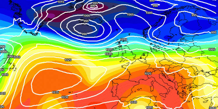 Il modello europeo ECMWF mostra la possibile situazione a 500 hpa alle ore 14:00 di Domenica 14 Aprile. In Abruzzo condizioni di cielo sereno o poco nuvoloso e valori ad 850 hpa attorno i +13/+15°c.