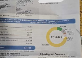 Bolletta shock a Gioia dei Marsi, conto da 10mila euro: ma la casa è disabitata