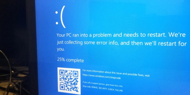 MONTREAL, CANADA - MARCH 10, 2018: MIcrosoft Windows 10 Blue screen of death on a display. Microsoft Windows 10 is a popular operating system for personal computers.