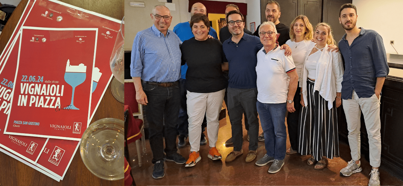 Foto di gruppo vini alla conferenza stampa di presentazione di Vignaioli in Piazza a Chieti