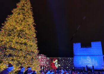 L’Aquila si veste a festa, acceso l’albero di Natale in piazza Duomo