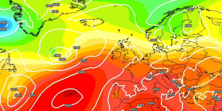 Ecco la situazione a 500 hpa prevista dal modello europeo ECMWF, per le ore 14:00 di Domenica 16 Agosto. Dopo un buon avvio, seguiranno dei temporali a carattere moderato su buona parte della regione, specie verso sera