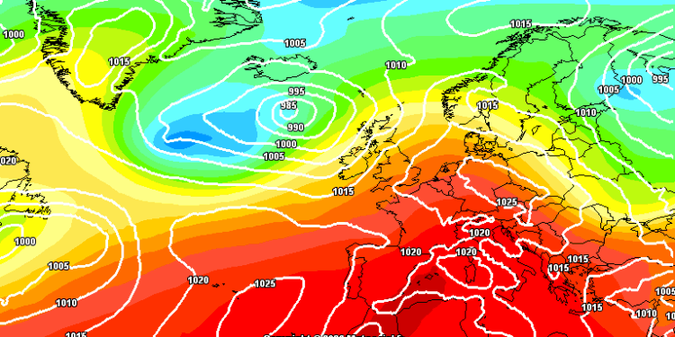 La situazione a 500 hpa vista da GFS alle ore 14:00 di Domenica 6 Settembre. sull Abruzzo condizioni di cielo poco nuvoloso e temperature di diversi gradi oltre le medie del periodo in essere